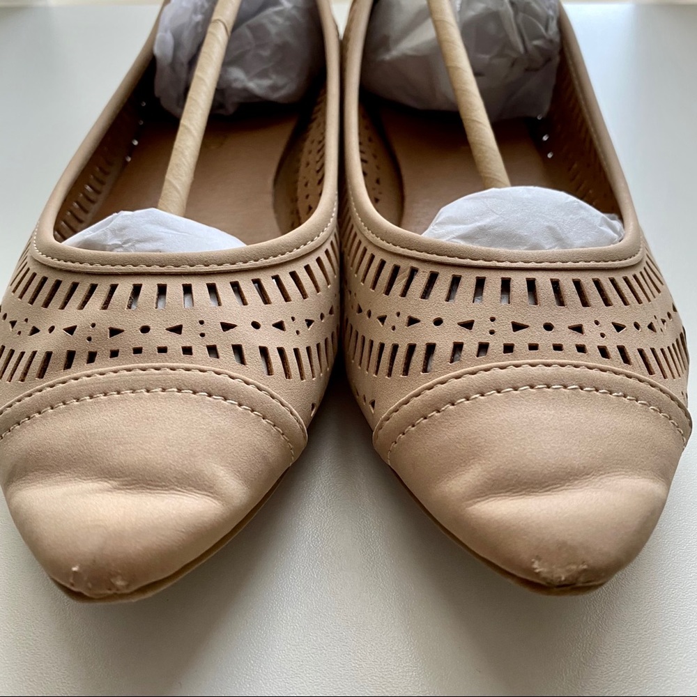 Restricted Beige Perforated Pointed Flats - image 4